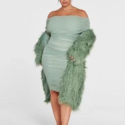Fashion To Figure Reese Off-The-Shoulder Ruched Bodycon Dress - Gabi Fresh X FTF -Pleasures SHOP x 1459d482 551c 4760 a1c3 356771049b23
