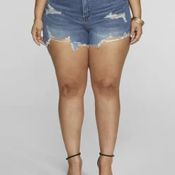 Fashion To Figure High Rise Medium Wash Curvy Fit Shorts