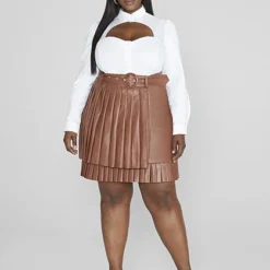 Fashion To Figure Mimi Pleated Faux Leather Skirt