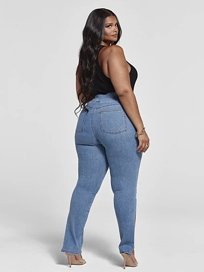 Fashion To Figure High Rise Medium Blue Wash Jeggings With Side Slits 2 Fashion To Figure High Rise Medium Blue Wash Jeggings With Side Slits - Image 2