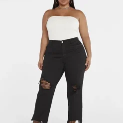 Fashion To Figure Eve High Rise Destructed Straight Leg Jeans -Pleasures SHOP x 177ba69e 1a2c 4c1a bcb5 86b7b5ef3147