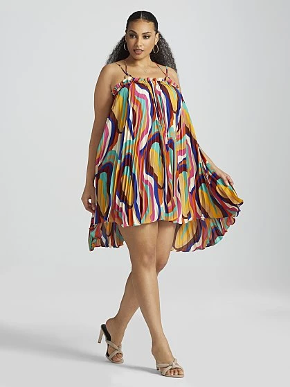 Fashion To Figure Chane Abstract Print Pleated Mini Dress 4 Fashion To Figure Chane Abstract Print Pleated Mini Dress - Image 4