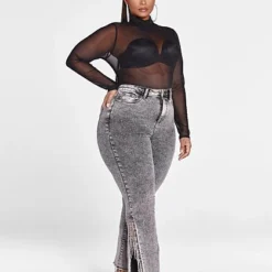 Fashion To Figure High Rise Rhinestone Fringe Detail Straight Leg Jeans