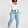 Fashion To Figure High Rise Light Wash Curved Outseam Jeans