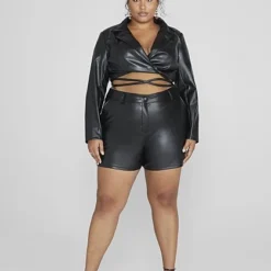 Fashion To Figure Jenesia Faux Leather Cropped Blazer Top