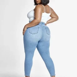 Fashion To Figure Light Wash Curvy Distressed Ankle Length Skinny Jeans