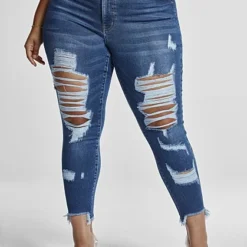 Fashion To Figure High-Rise Destructed Skinny Jeans With Raw Hem -Pleasures SHOP x 1b72fc0e 7dca 4986 a9d9 16a9720d8cef
