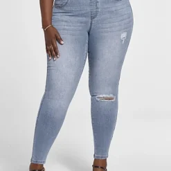Fashion To Figure Medium Wash High Rise Destructed Jeggings