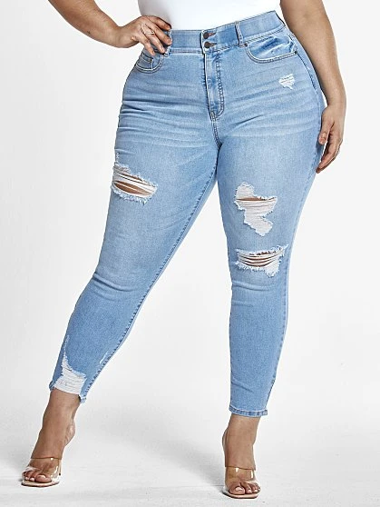 Fashion To Figure Light Wash Curvy Distressed Ankle Length Skinny Jeans 4 Fashion To Figure Light Wash Curvy Distressed Ankle Length Skinny Jeans - Image 4