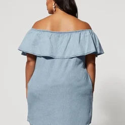 Fashion To Figure Madeleine Off Shoulder Denim Dress -Pleasures SHOP x 1cd3fc2c 3b83 44e4 82ab 4f3e426f78fb