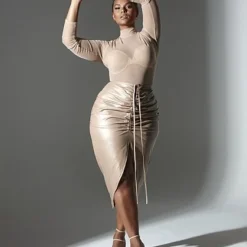 Fashion To Figure Miranda Ruched Faux Leather Skirt -Pleasures SHOP x 1f39edf5 2d74 44d4 9b9e 5e298a558f3d