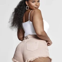 Fashion To Figure Ariana High Rise Destructed Denim Cheeky Shorts -Pleasures SHOP x 1f90e7aa dac0 4763 9c90 7747404dd06f