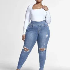 Fashion To Figure Blowout Knee Jeggings In Medium Blue Wash - Short Inseam 10 Fashion To Figure Blowout Knee Jeggings In Medium Blue Wash - Short Inseam -Pleasures SHOP x 20581157 45ea 484b b0d8 0de3da180d7a