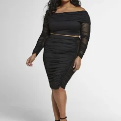 Fashion To Figure Toni Ruched Skirt With Mesh Side Panels