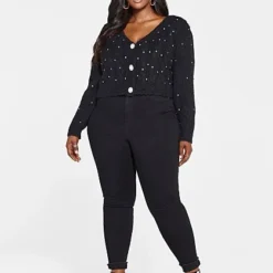 Fashion To Figure Lucy Rhinestone Cropped Cardigan -Pleasures SHOP x 2467bc59 d05d 478a 8579 db005e178fe2