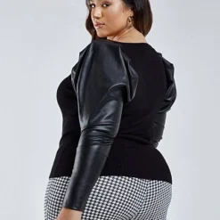 Fashion To Figure Lexi Faux Leather Sleeved Sweater -Pleasures SHOP x 25f42206 9e20 465d 8d21 7ebf9187840b