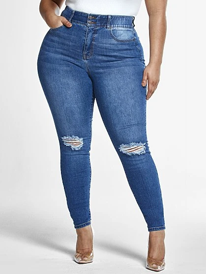 Fashion To Figure Medium Blue Wash Curvy Skinny Jeans - Tall Inseam 4 Fashion To Figure Medium Blue Wash Curvy Skinny Jeans - Tall Inseam - Image 4