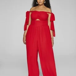 Fashion To Figure Dinah Off-Shoulder Chiffon Jumpsuit -Pleasures SHOP x 284d9bfa 34e6 4a53 b459 d0430e1a65b9