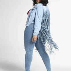 Fashion To Figure Ruthie Fringe Trucker Denim Jacket -Pleasures SHOP x 28626085 fcf5 4f50 b494 16d82e82a738