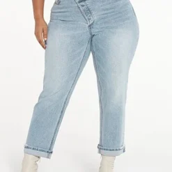 Fashion To Figure High Rise Light Wash Crossover Waist Jeans - Tall Inseam -Pleasures SHOP x 294a42c5 bd97 4cbe bec8 affd4d8dfafa