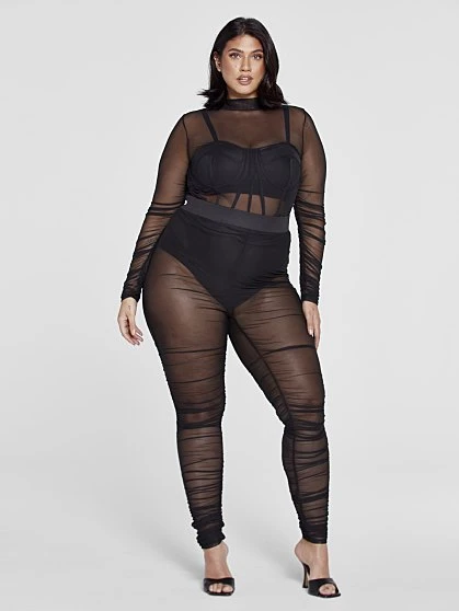 Fashion To Figure Brandi Ruched Mesh Leggings With Panty 3 Fashion To Figure Brandi Ruched Mesh Leggings With Panty - Image 3