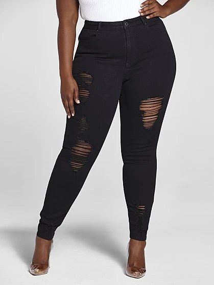 Fashion To Figure High Rise Black Destructed Skinny Jeans - Tall Inseam 3 Fashion To Figure High Rise Black Destructed Skinny Jeans - Tall Inseam - Image 3