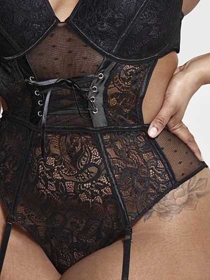 Fashion To Figure Angelina Corset Detail Lace Bodysuit With Garter Belt & Stockings 3 Fashion To Figure Angelina Corset Detail Lace Bodysuit With Garter Belt & Stockings - Image 3
