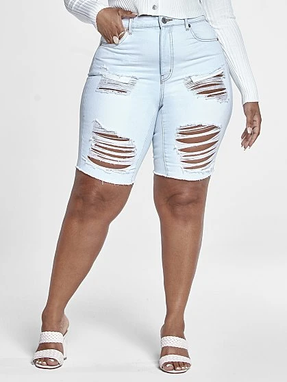 Fashion To Figure Light Wash High Rise Destructed Bermuda Shorts 4 Fashion To Figure Light Wash High Rise Destructed Bermuda Shorts - Image 4