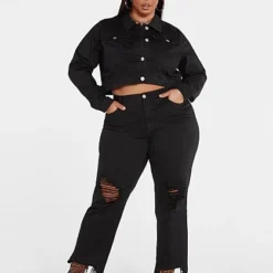 Fashion To Figure Eve Cropped Denim Jacket -Pleasures SHOP x 2c39dca8 3f54 43c7 9900 f17dc00ca272