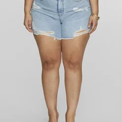 Fashion To Figure High Rise Light Wash Curvy Fit Shorts -Pleasures SHOP x 2d1be0be 2359 4e04 8637 a549352b9ff8