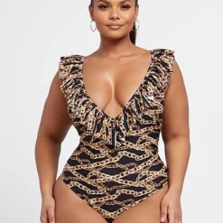 Fashion To Figure Melody Chain Print Ruffle One-Piece Swimsuit -Pleasures SHOP x 2ddf5f8d b5fe 4882 a038 172b6e8d0bda