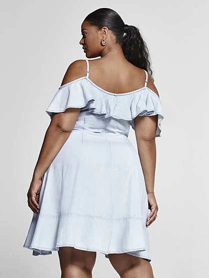 Fashion To Figure Patty Hi-Lo Ruffle Detail Denim Dress - SRV X FTF 4 Fashion To Figure Patty Hi-Lo Ruffle Detail Denim Dress - SRV X FTF - Image 4