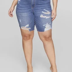 Fashion To Figure Mid Rise Destructed Bermuda Shorts