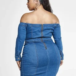 Fashion To Figure Alexis Off The Shoulder Denim Dress -Pleasures SHOP x 2f74d9e7 fa44 4905 a0b8 1694e7260359