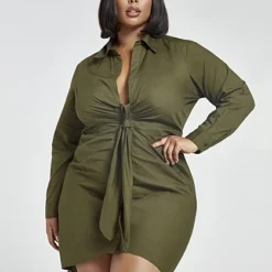 Fashion To Figure Anais Knot-Front Shirt Dress -Pleasures SHOP x 2fb7c81a 01c5 4908 8c31 9ee30a3dfee9