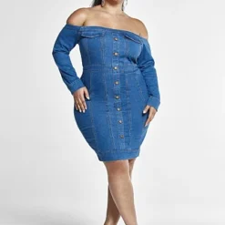 Fashion To Figure Alexis Off The Shoulder Denim Dress -Pleasures SHOP x 305eb19b 6406 4cc6 a01a aa1711c3bae2