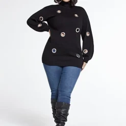 Fashion To Figure Kendra Turtleneck Sweater With Grommet Details -Pleasures SHOP x 306cfe54 a002 44fe 9100 0b9f128a7f77