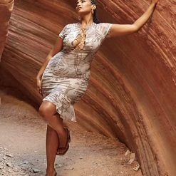 Fashion To Figure Mariana Lace-Up Ruffle Hem Dress -Pleasures SHOP x 30c8e650 d1fb 4433 b612 498833174121