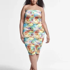 Fashion To Figure Serena Strapless Watercolor Print Dress With Ruching -Pleasures SHOP x 315be27c 08f8 489f ae5b f42cab16988d