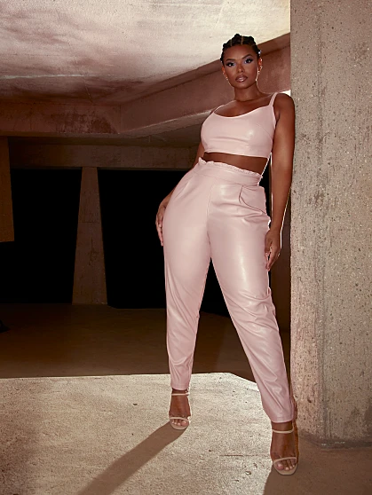 Fashion To Figure Stephanie Faux Leather Paperbag Waist Pants 2 Fashion To Figure Stephanie Faux Leather Paperbag Waist Pants - Image 2