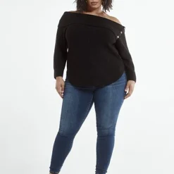 Fashion To Figure Amelia Split Collar Sweater With Snap Detail -Pleasures SHOP x 35907d88 5f89 473e 94cd 6356261ec80f