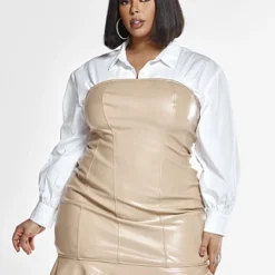 Fashion To Figure Kaila Strapless Faux Leather Dress With Ruffle Hem -Pleasures SHOP x 374cfac0 5e76 44e6 89fb 4f8b4eebf091