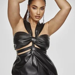 Fashion To Figure FTF Black Label - Gigi Faux Leather Twist Front Dress -Pleasures SHOP x 37acc096 c2a8 4987 80db a2d6f5422eaf