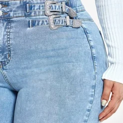 Fashion To Figure Light Wash Curvy Fit Skinny Jeans With Double Side Belt Details -Pleasures SHOP x 384fe244 c54e 461e 8798 bdeeede9fd9d