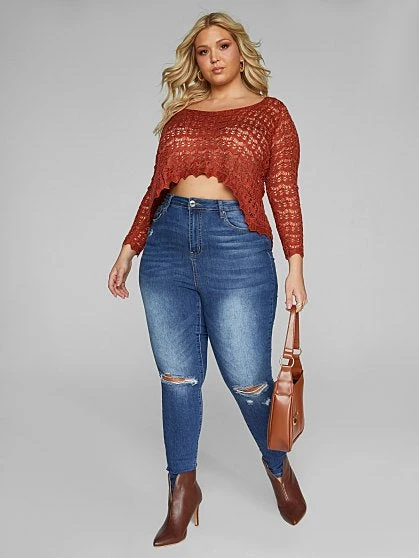 Fashion To Figure Abigail Open Tie Back Crochet Sweater 2 Fashion To Figure Abigail Open Tie Back Crochet Sweater - Image 2