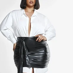 Fashion To Figure Paulina Faux Leather Skirt With Ruching Detail -Pleasures SHOP x 39088794 9837 47da b2e5 f87311494b77