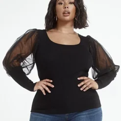 Fashion To Figure Adele Mixed Media Sweater With Chiffon Lantern Sleeves 7 Fashion To Figure Adele Mixed Media Sweater With Chiffon Lantern Sleeves -Pleasures SHOP x 3912545e fa93 4069 92cb d7a8d26bbf04