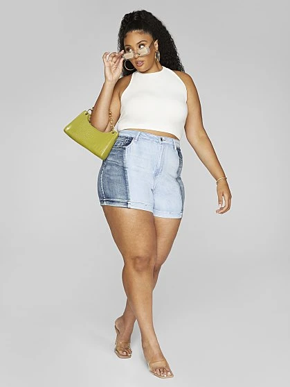 Fashion To Figure High Rise Two Tone Denim Shorts 1 Fashion To Figure High Rise Two Tone Denim Shorts