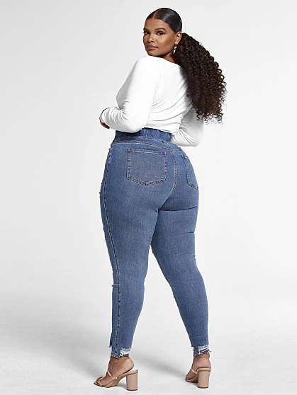 Fashion To Figure High Rise Medium Wash Destructed Jeggings 5 Fashion To Figure High Rise Medium Wash Destructed Jeggings - Image 5