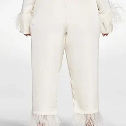 Fashion To Figure Laila Feather Trim Satin Pants -Pleasures SHOP x 3d529aab 3f47 4c70 b154 661631113a61